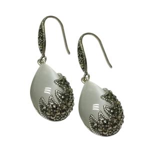 Quality Vintage Sterling Silver with Opal Marcasite Dangle Drop Earrings(E12033WHITE) wholesale