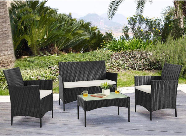 4 Pieces Rattan Wicker Furniture Set Waterproof Outdoor Garden Furniture Set