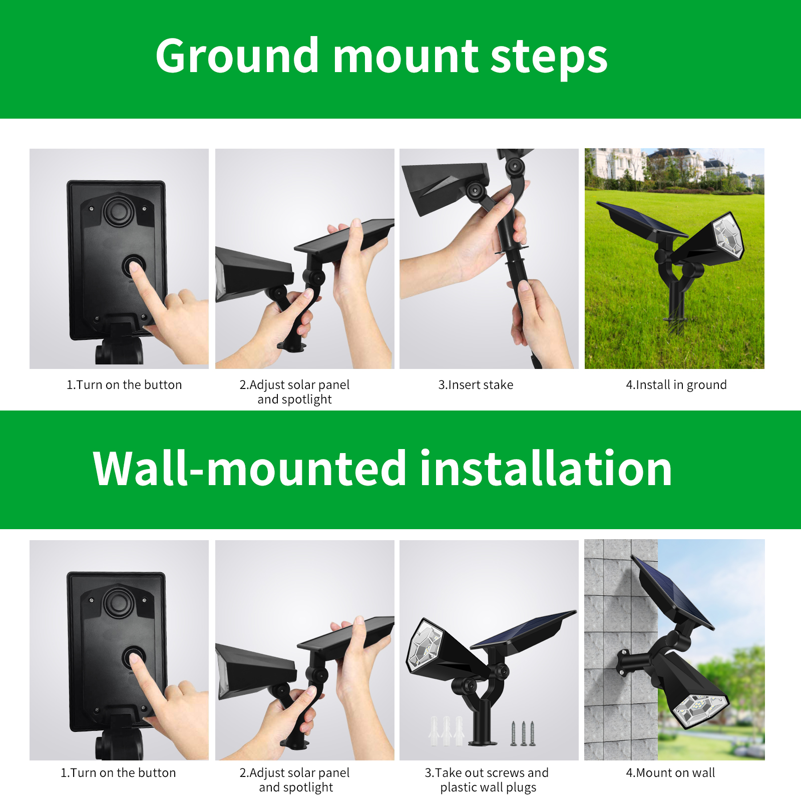 LED solar outdoor lighting garden adjustable light