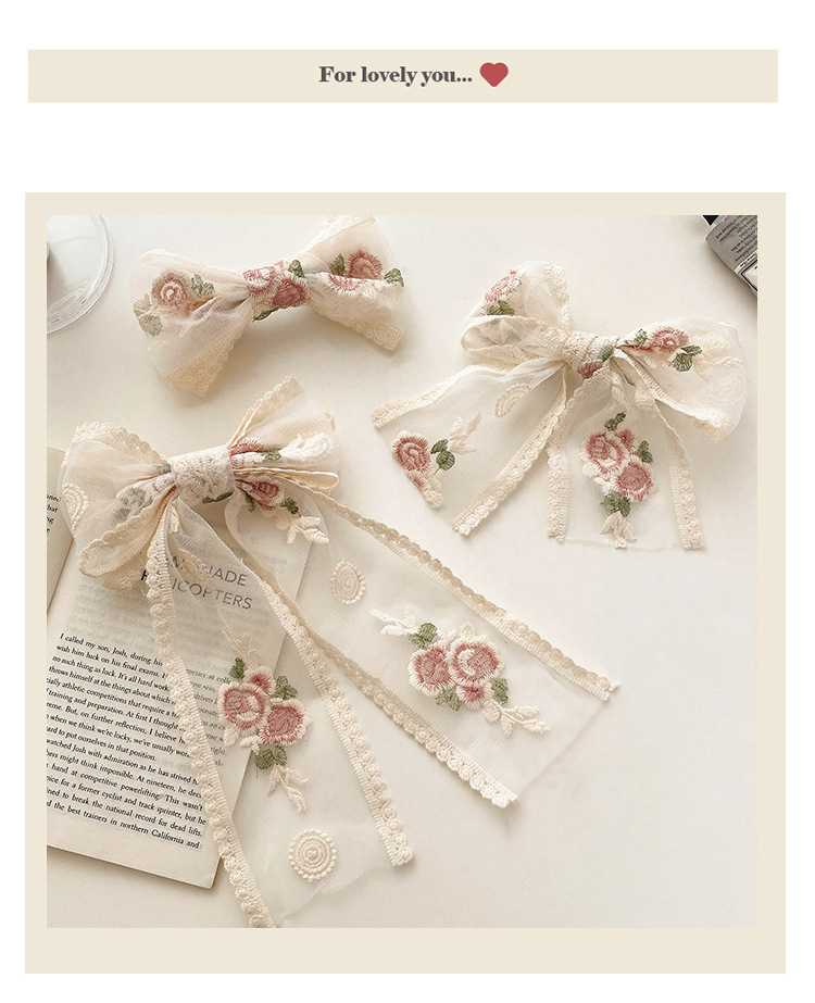 Embroidery Big Bow Headdress Hairpin Hair Accessories Super Fairy Long Streamer Net Red Lace Hairpin Girl Clip