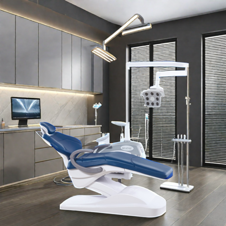Grey Color Dental Treatment Chair Unit Mobile Instrument Tray Design Dental Chair With Memories