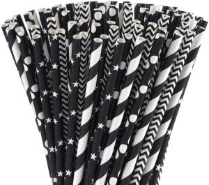 Quality 7.7 Inch Biodegradable Black And White Striped Straws wholesale
