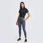 Cross Hem Lace Up Back Activewear T Shirts Breathable Short Sleeve T-Shirt For