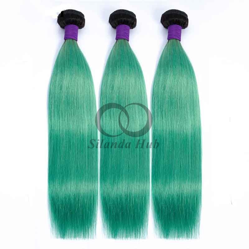 #T1B/Green Straight Remy Human Hair Bundles Sew In Weave Bundles Brazilian Bundle Deals