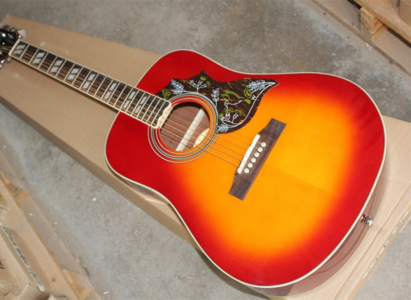 Factory custom 41'' Hummingbird 20 frets rounded corner cherry sunburst folk acoustic guitar