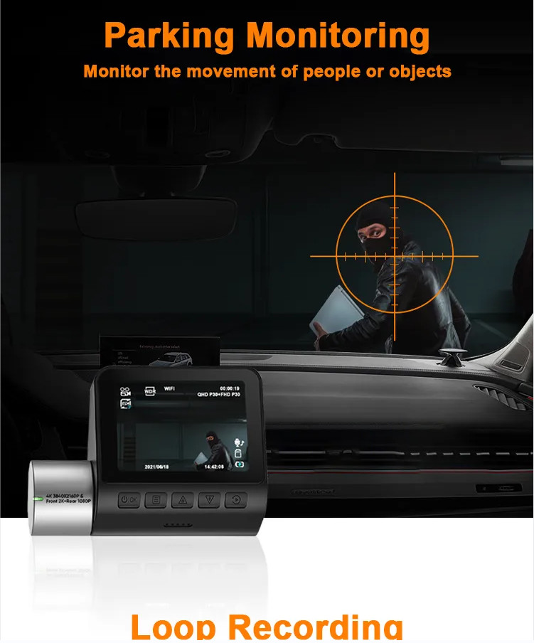 2 Inch 4K GPS Dash Cam Auto Driving Recorder Car DVR Rear View