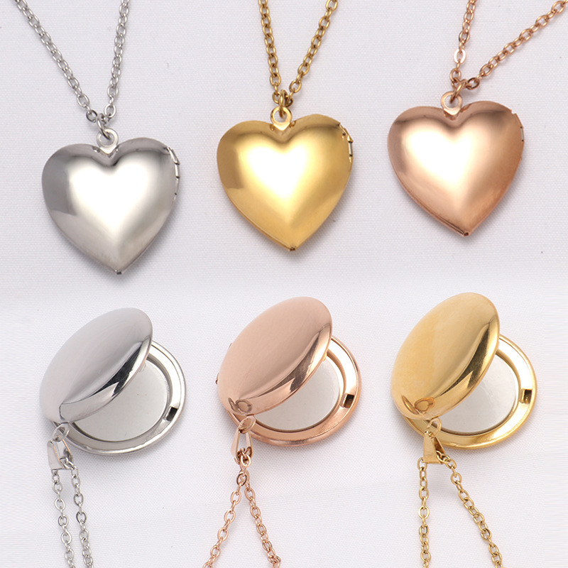 Valentine's Day Stainless Steel Jewelry Memory Picture Love Heart Locket Pendant Sublimation Photo Locket Necklace