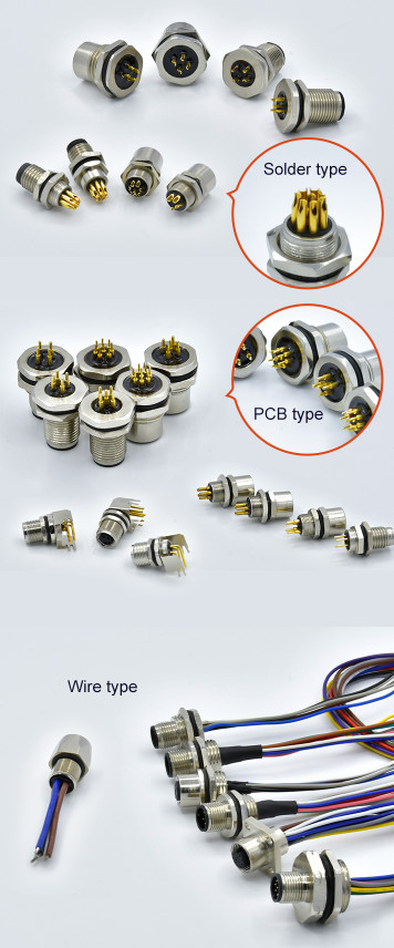 Front PCB M12 Female Panel Mount Connector Waterproof Connector For Sensor