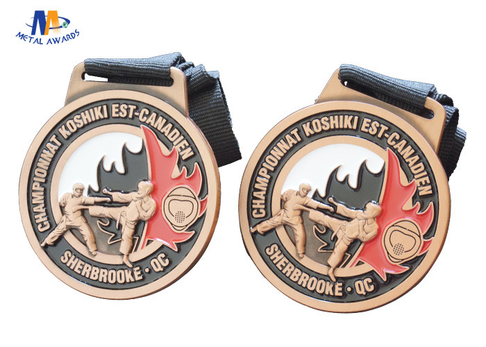 Customised 3D Relief Soft Enamel Metal Award Medals Antique Copper Plating With Black Woven Ribbon Championnat Medailles