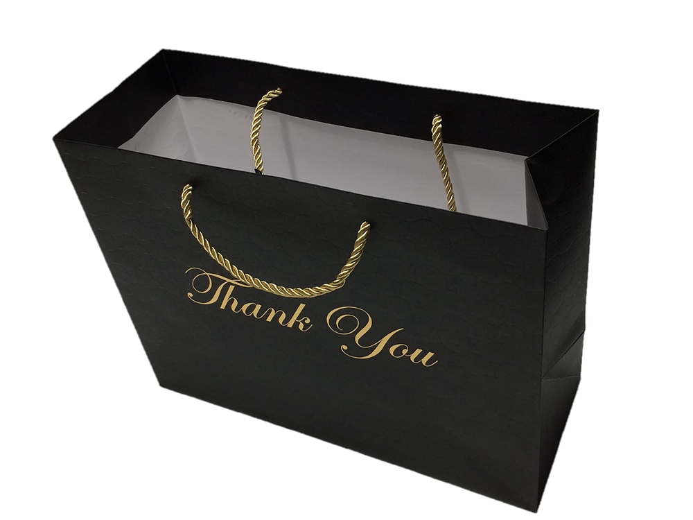 Large Luxury Custom Black Shopping Paper Bags For Gift Packaging Jewelry Clothes Boutique