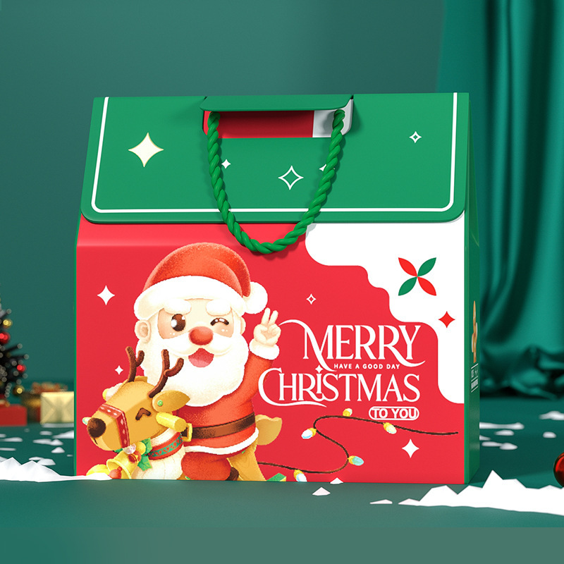 Custom Luxury Christmas Gift Box Packaging With Handle 157g Art Paper 1000g Cardboard