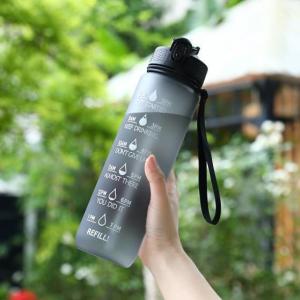 Quality Leak Proof BPA Free Motivational Sports Water Bottle With Time Marker 32 Oz Sports Bottle With Straw &amp; Carrying Strap Perfect Size Easy To Carry wholesale