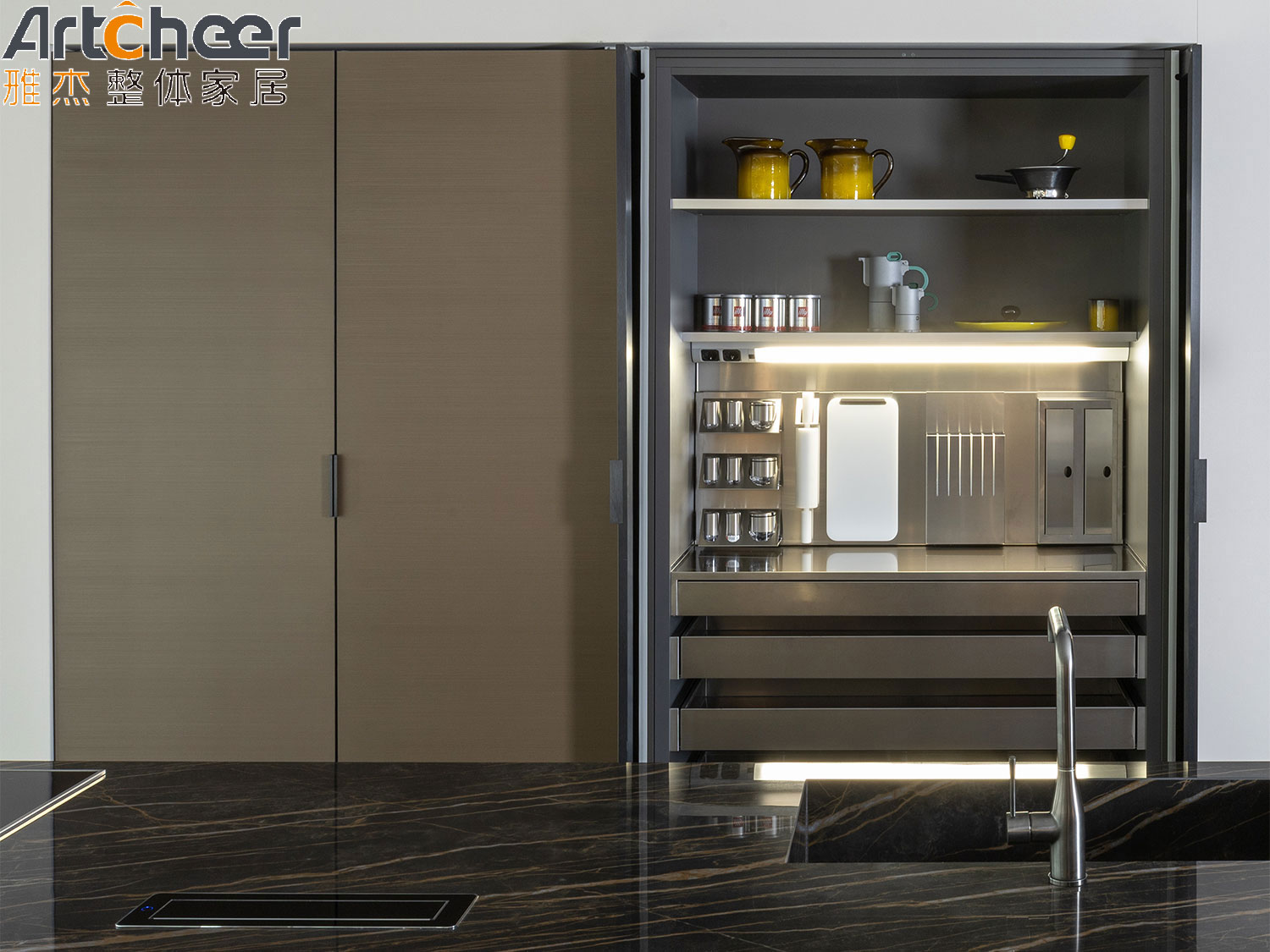 Customize Size Cabinets Kitchen Furniture Modern With Plywood Carcase And Quartz Stone Table Top