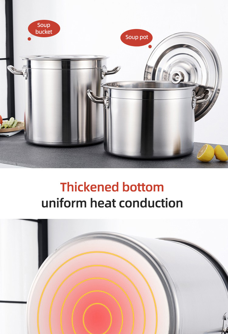Amazon Hot Selling Flat Bottom Soup Pot Stainless Steel Heavy Duty Cooking Pot 201 Stock Pot With Stainless Steel Lid