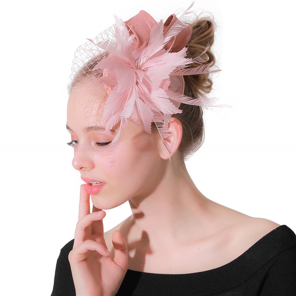 Pink Party Decoration Sinamay And Feather Fascinator With Wire Accessory 10x20 Cm