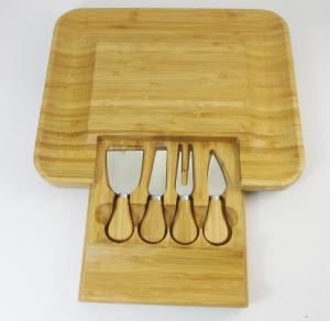 Quality 4PCS Bamboo Cheese Knife Set In Wooden Bamboo Slide-Out Drawer Cutting Board wholesale