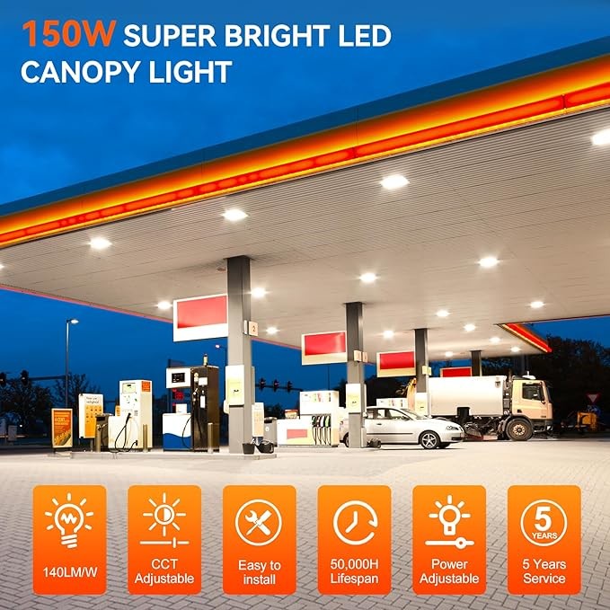 100W Square Gas Station Light IP65 With Adjustable Power / Color Temperature