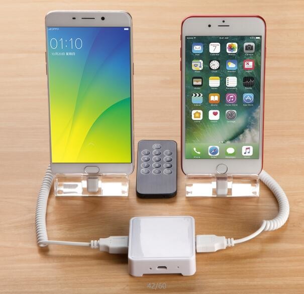 COMER anti lost cable locking acrylic display cell phone security acrylic stands with alarm box