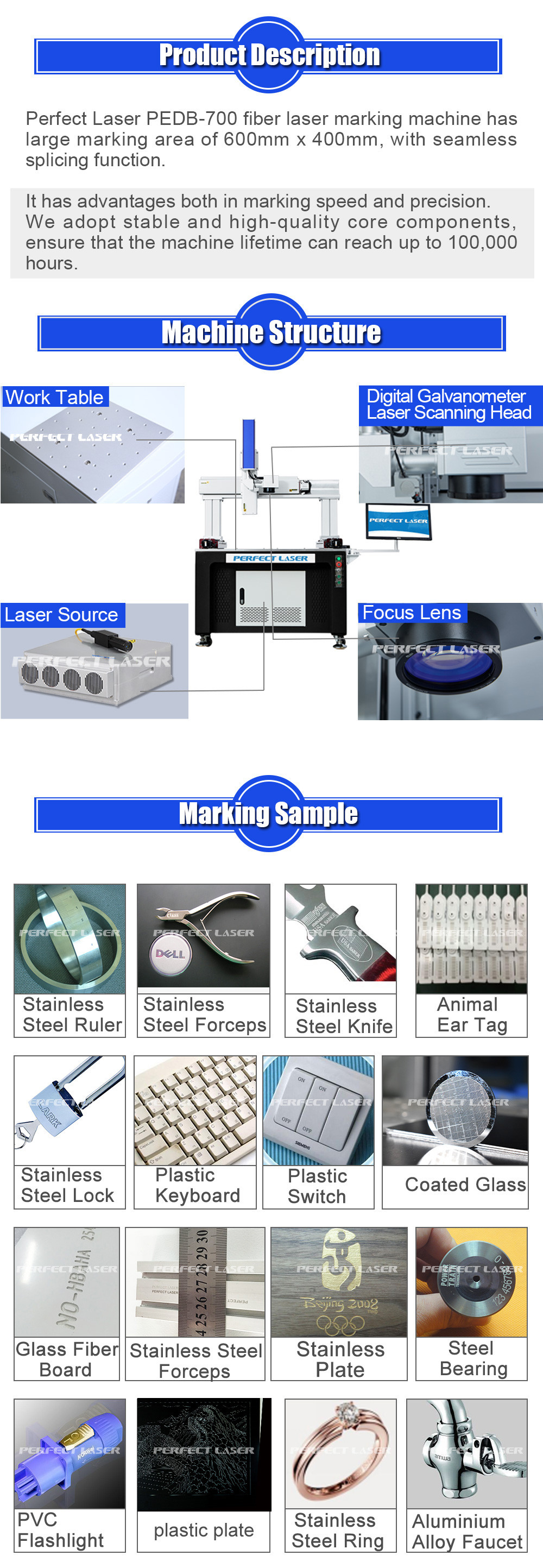 20w 30W 60W 100W CNC Raycus JPT Metal Gold Silver Stainless Steel Iron Seamless Splicing Fiber Laser Marker Engraving Ma