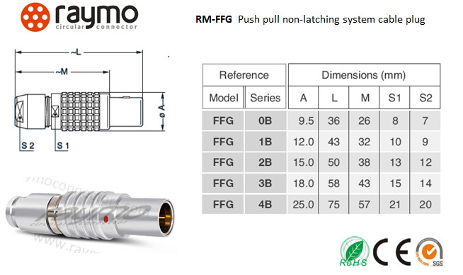 4 Pin Lemo Push Pull Connector FGG.1B.304.CLAD62Z IP50 Solder Termination