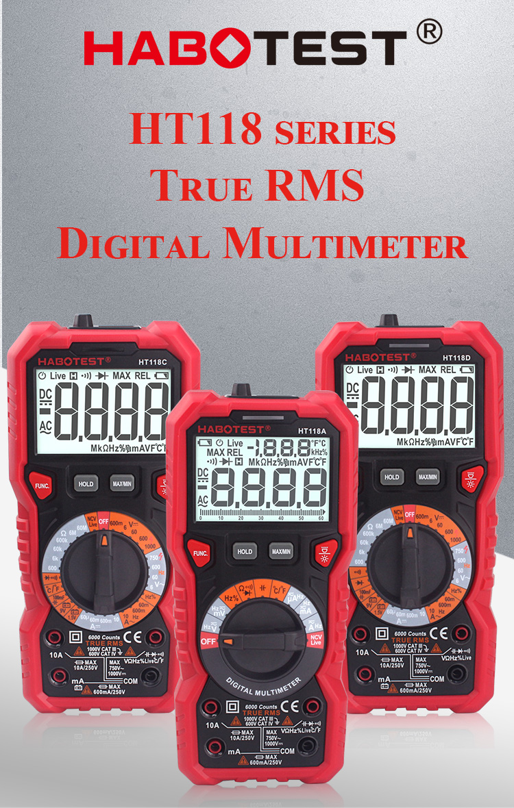 Habotes HT118 AC DC Tester Meter Auto Range Digital Multimeter Voltmeter with Resistance Frequency T-RMS