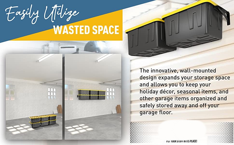 Stocked Wall-Mounted Storage Shelf Tote Rack for Ceiling Mount Garage Storage Rack