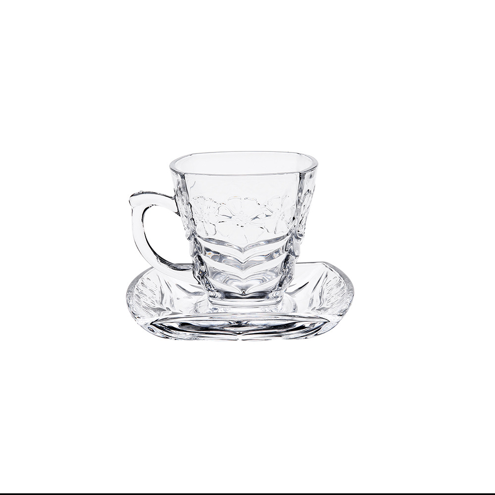 Soda Lime Glass Coffee Tea Cup and Saucer Set in Classic Design for Thanksgiving
