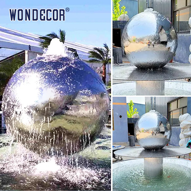 Large Forged Metal Stainless Steel Garden Sculptures Geometric Spherical Fountain