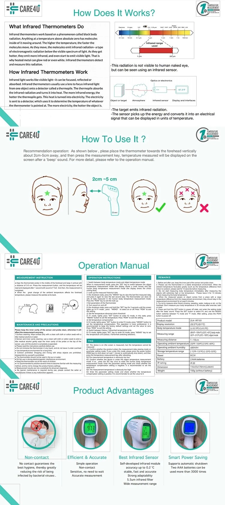 Medical Grade Digital Infrared Forehead Thermometer For Baby Adult