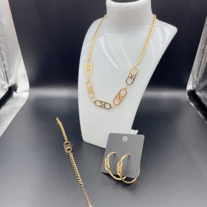 Quality High Polish Newest Gold Color Stainless Steel Earring ,Necklace , Bracelet Sets For Lady wholesale