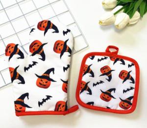 Quality Ribbed Kitchen Oven Glove Printed Cotton Oven Mitts 25*15cm wholesale