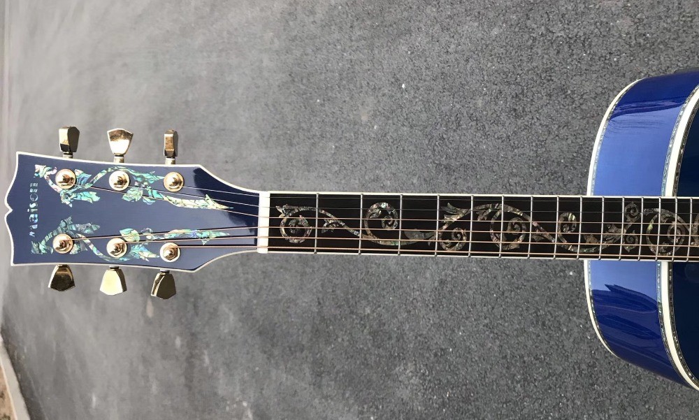 Best jumbo Blue flame maple wood acoustic Guitar Solid ebony Guitarra Customized acoustic 43 inch Jumbo guitar