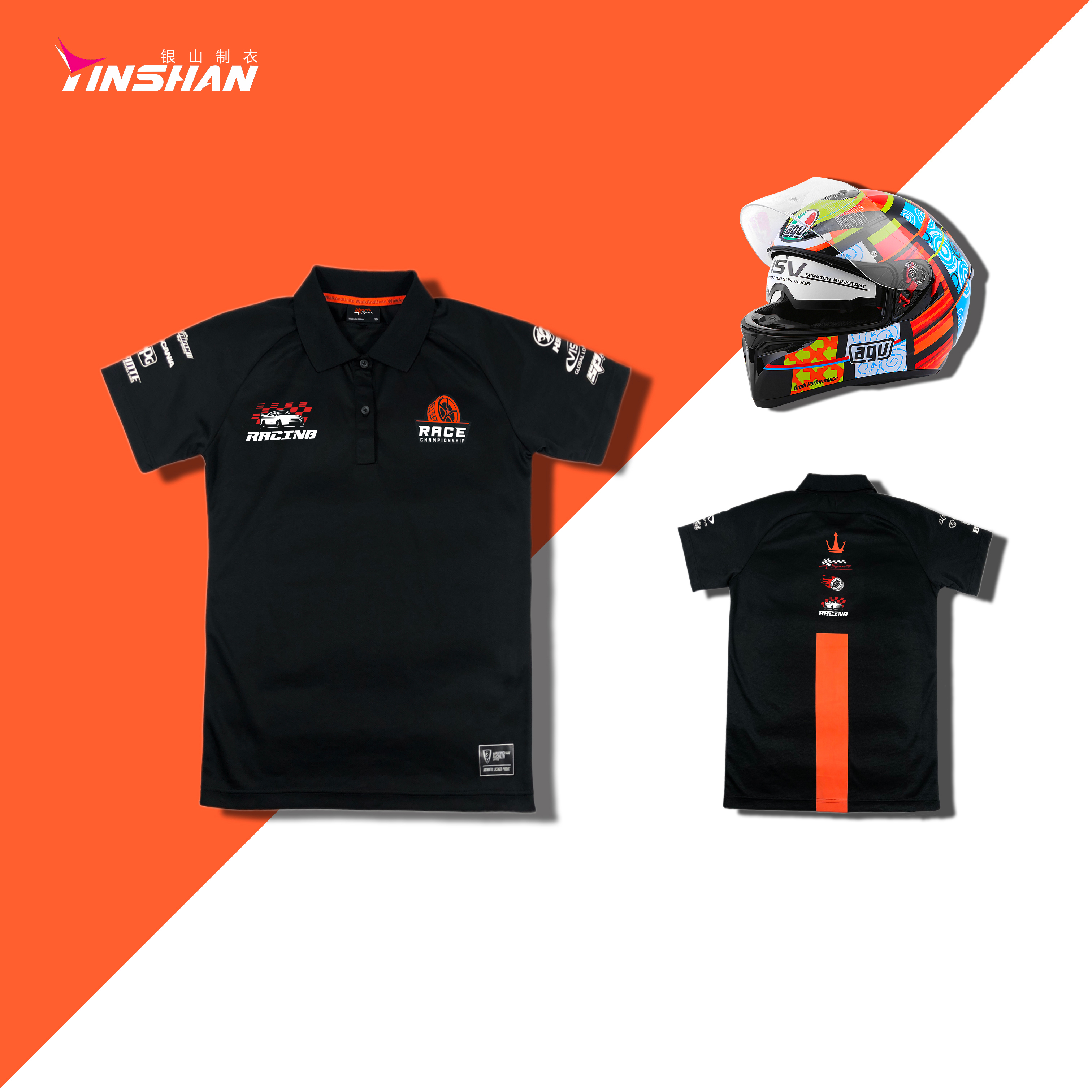 O-Neck Collar F1 Racing Team Quick Dry Pit Crew Polo Shirts 100% Polyester for Adults
