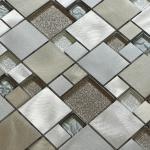 Shine gliter crystal glass mix metal mosaic puzzle pattern for wall decoration