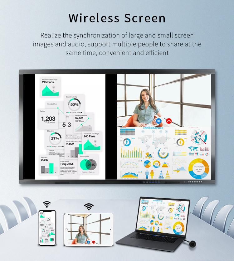1920 X 1080 Interactive Digital Whiteboard All In One 65 75 86'' ​School Teaching