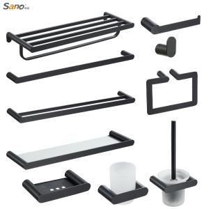 Quality Hotel Bathroom Hardware Sets Black Wall Mounted Polished Mirror wholesale