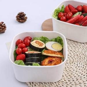 Quality Disposable Biodegradable Square Paper Bowl White 750ml For Noodle Rice Hot Food wholesale