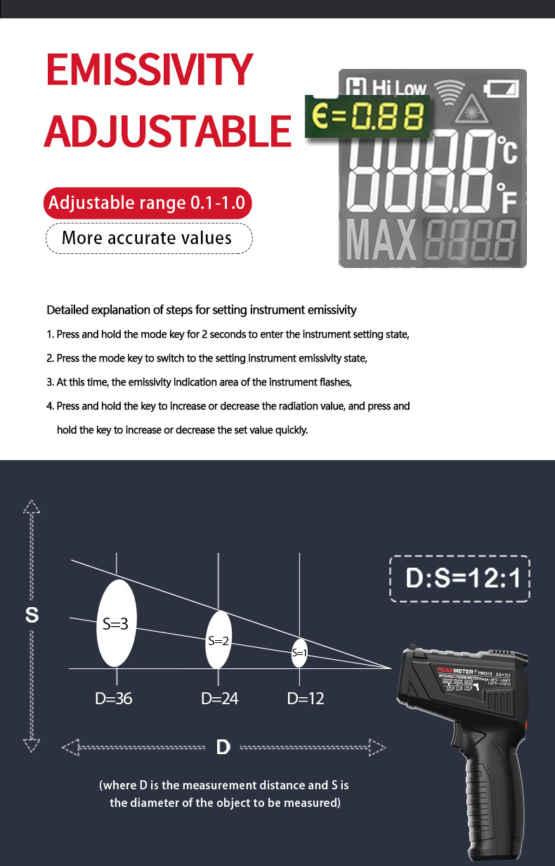 Non-contact measurement Handheld Industrial-grade thermometer 13-point laser measurement