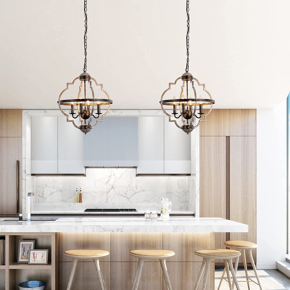 Rustic Farmhouse Metal Chandelier Lighting Distressed Wood Ceiling Light Foyer Chandelier(WH-CI-130)