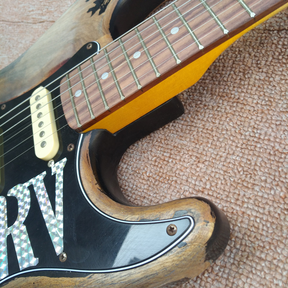 New style high quality relic remains ST electric guitar, handmade SRV aged relic electric guitar, Vintage Sunburst