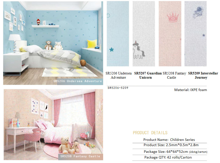 Children Series Antibacterial Elastic 3D Foam Wallpaper Multiple Colors For Hospital