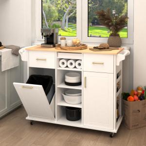 Quality MDF Movable Dining Table Kitchen Island With Wheel white color wholesale