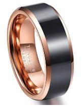 Vacuum Plated Polished Black and Rose Gold Band Ring Jewelry Tungsten Carbide