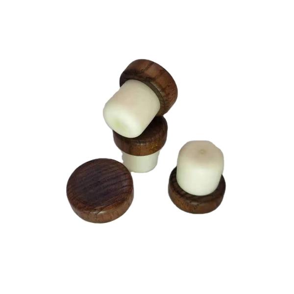 Non Spill Sealing Plug Cap Synthetic Cork Wooden Top Aluminum Metal Wine Bottle