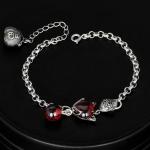 925 Sterling Silver Synthetic Garnet Fox Charm Link Bracelets(B20180411084)