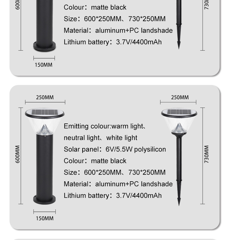 Ornamental Garden Solar Lawn Light High Lumen Garden Lawn Yard Landscape 226x750mm