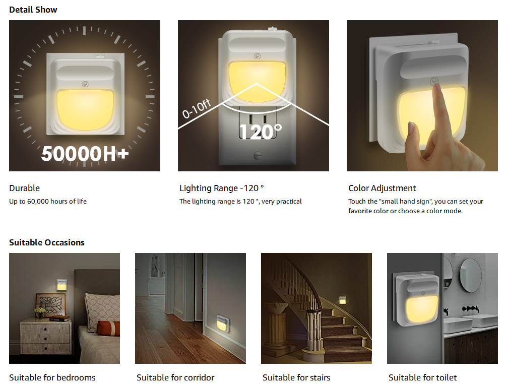 Plug in LED Night Lights - Night Lighting Lamp, Automatical Dusk to Dawn Photocell Sensor