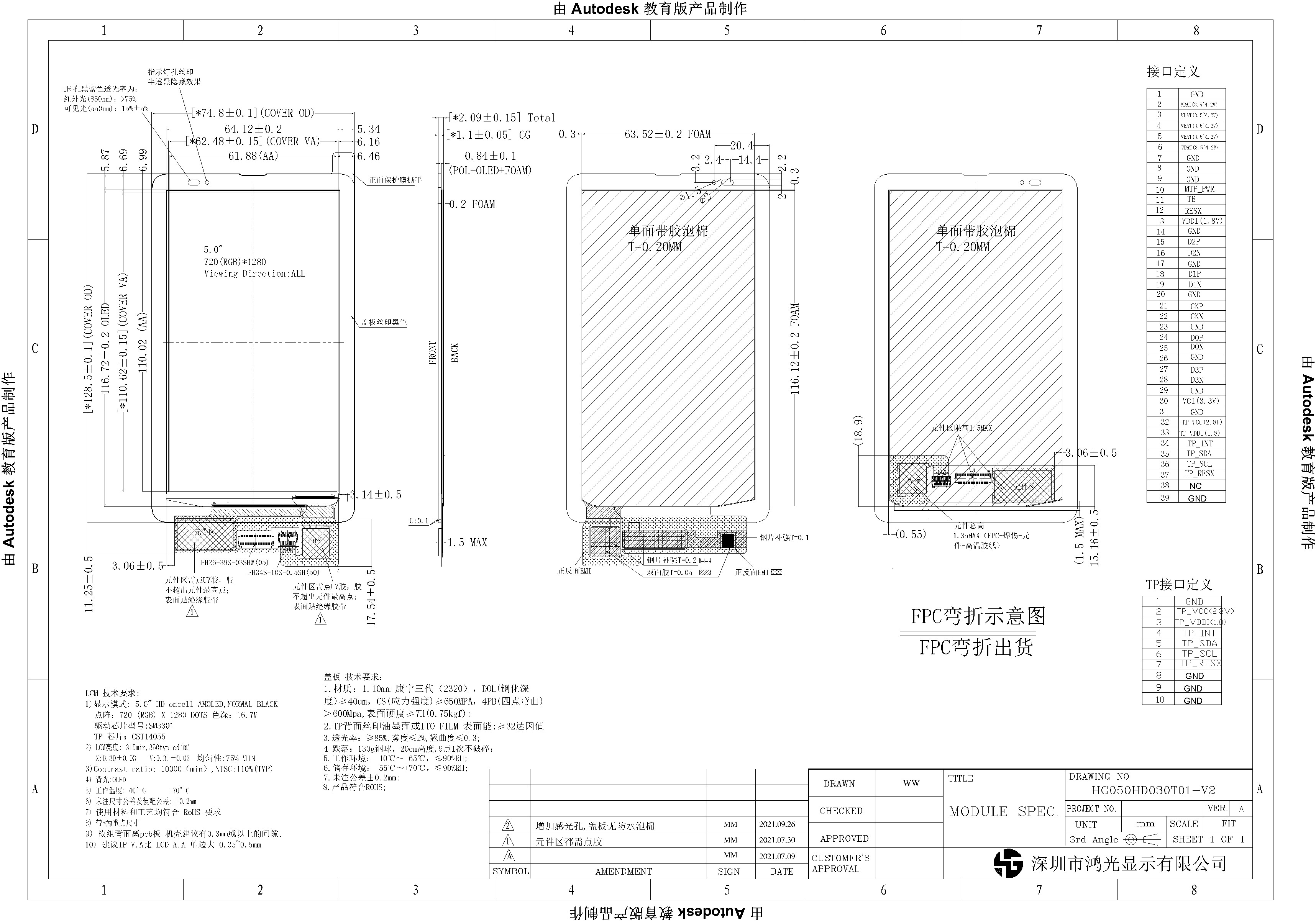 5.0 inch TFT Capacitive Touch Screen AMOLED MIPI Interface 720x1280