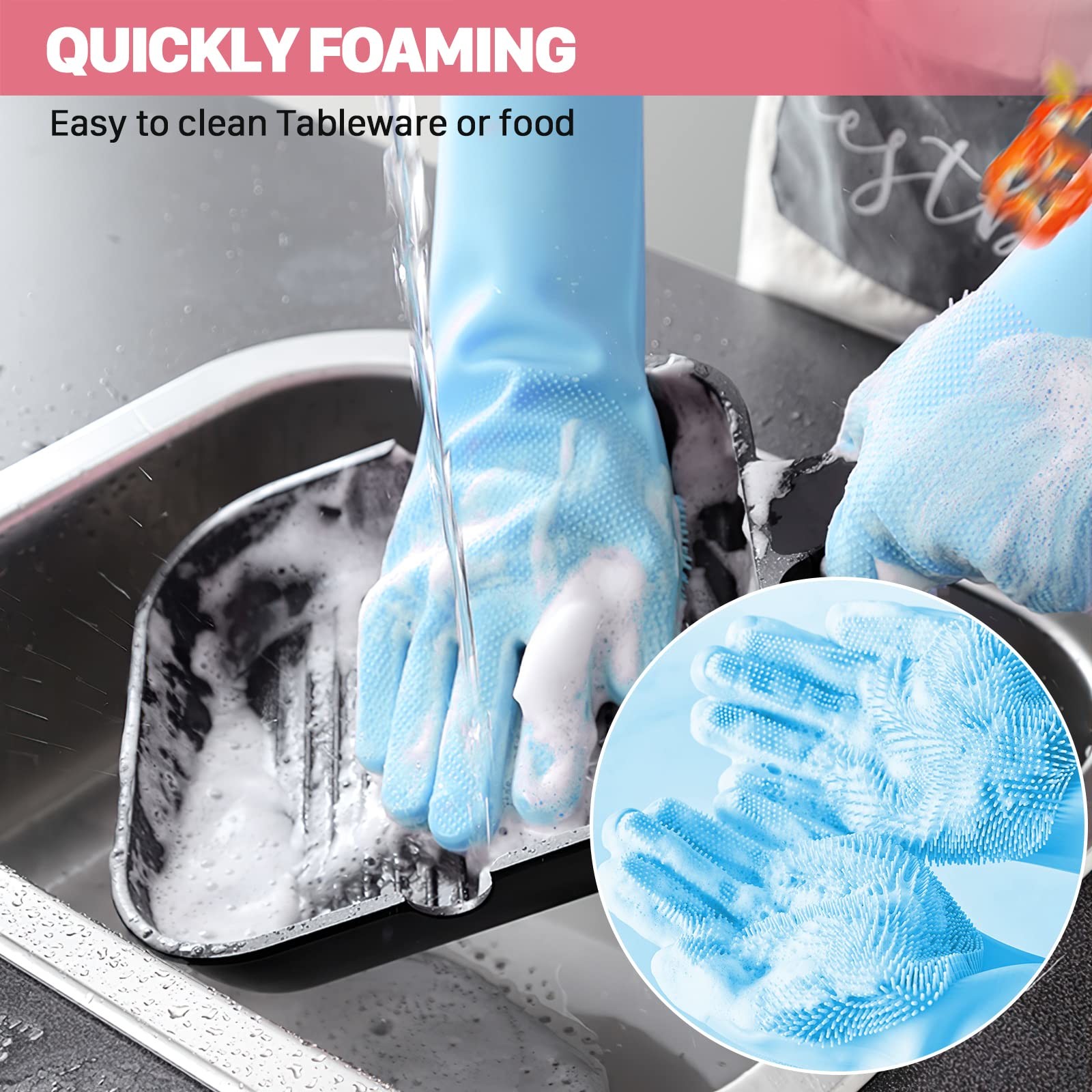 Magic Silicone Dish Washing Scrubber 2 In 1 Reusable Rubber Gloves Heat Resistant Kitchen Tool For Household Pet Brush