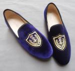 Customized Embroidered Mens Velvet Loafers Slip On Blue Velvet Slippers